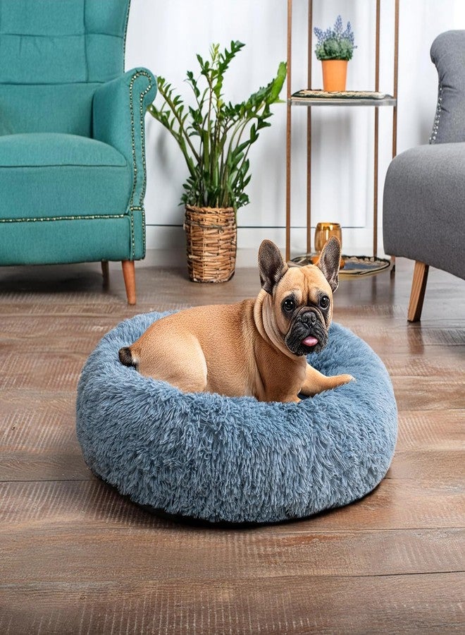 D&C PAWS سرير D&C PAWS Calming Donut للكلاب الصغيرة والمتوسطة الحجم والقطط - سرير دائري فاخر مع فرو صناعي، غطاء قابل للغسل، قاعدة مانعة للانزلاق، وسادة مريحة للحيوانات الأليفة (أزرق ترابي - صغير) - Image 5